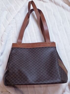 CELINE Brown Patterned Leather Tote Bag